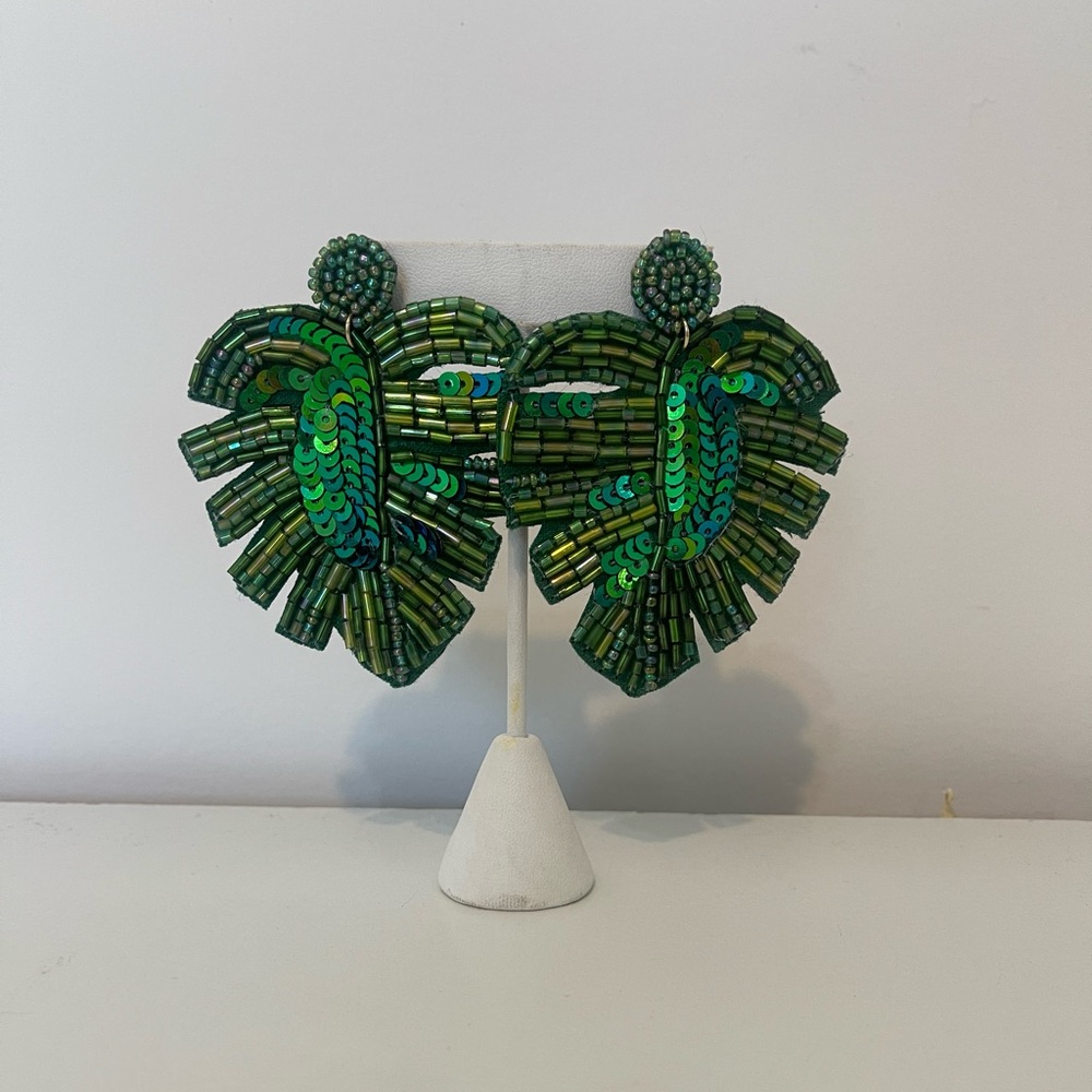Sequin Palm Earrings With Felt Backing, New